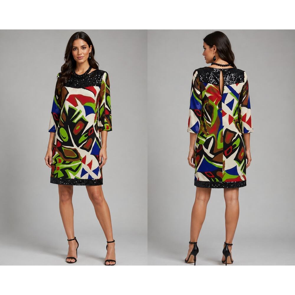 Cache Black Red Green White Lot 2 Pcs Bundle Silk Sequin Dress New $198 NWT Sz S
